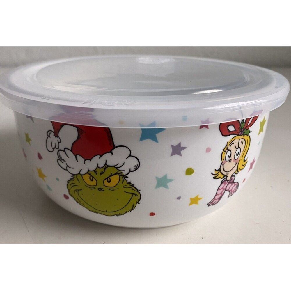The Grinch Whoville Christmas Ceramic Storage Bowl Container Pressure Lid LARGE